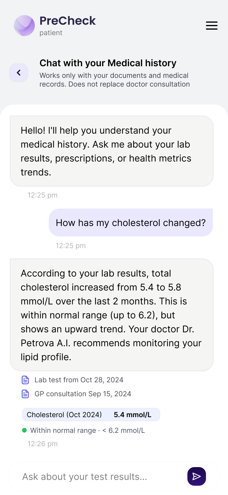 Precheck screen